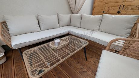 Beżowy narożnik z fotelem na taras w stylu boho - Torgiano Corner - Brown