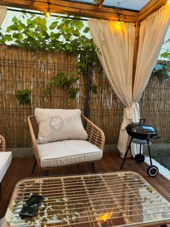 Beżowy narożnik z fotelem na taras w stylu boho - Torgiano Corner - Brown