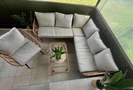 Beżowy narożnik z fotelem na taras w stylu boho - Torgiano Corner - Brown