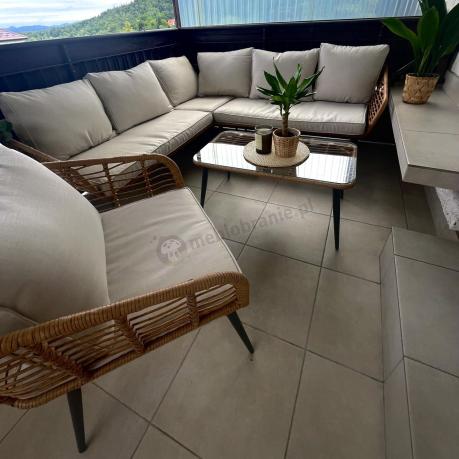 Beżowy narożnik z fotelem na taras w stylu boho - Torgiano Corner - Brown