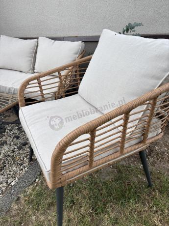 Beżowy narożnik z fotelem na taras w stylu boho - Torgiano Corner - Brown