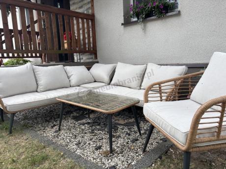 Beżowy narożnik z fotelem na taras w stylu boho - Torgiano Corner - Brown