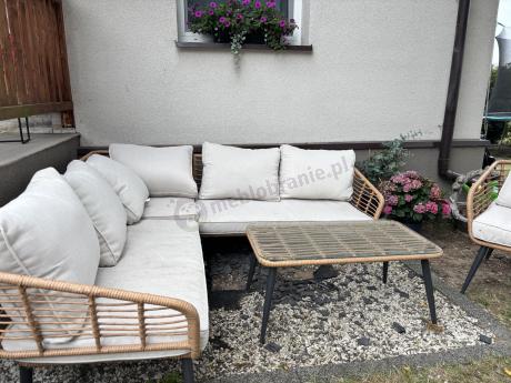 Beżowy narożnik z fotelem na taras w stylu boho - Torgiano Corner - Brown