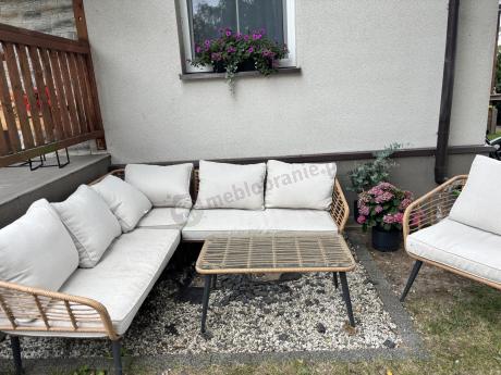 Beżowy narożnik z fotelem na taras w stylu boho - Torgiano Corner - Brown