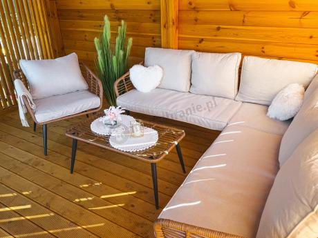 Beżowy narożnik z fotelem na taras w stylu boho - Torgiano Corner - Brown