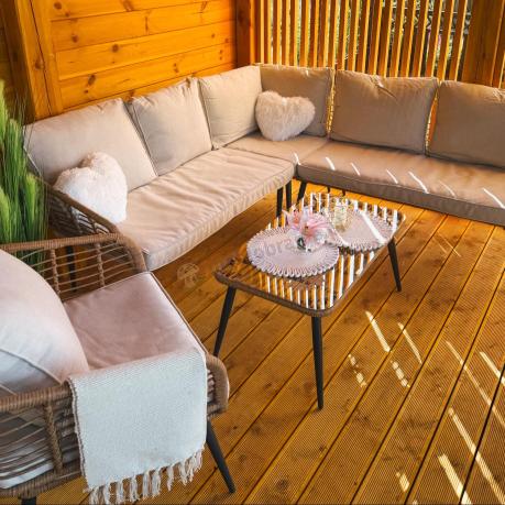 Beżowy narożnik z fotelem na taras w stylu boho - Torgiano Corner - Brown