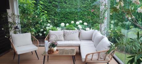 Beżowy narożnik z fotelem na taras w stylu boho - Torgiano Corner - Brown