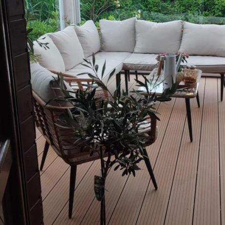 Beżowy narożnik z fotelem na taras w stylu boho - Torgiano Corner - Brown