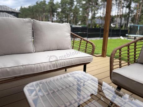 Beżowy narożnik z fotelem na taras w stylu boho - Torgiano Corner - Brown