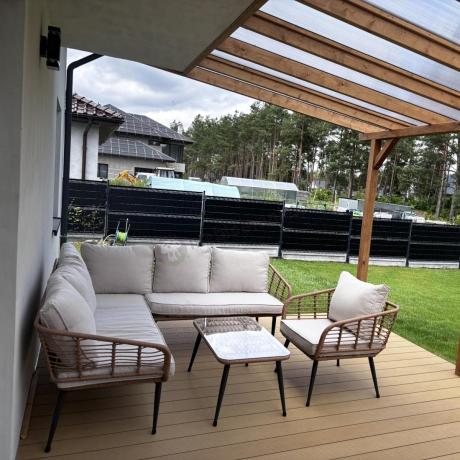 Beżowy narożnik z fotelem na taras w stylu boho - Torgiano Corner - Brown