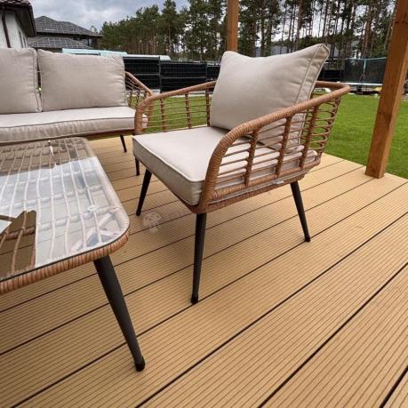 Beżowy narożnik z fotelem na taras w stylu boho - Torgiano Corner - Brown