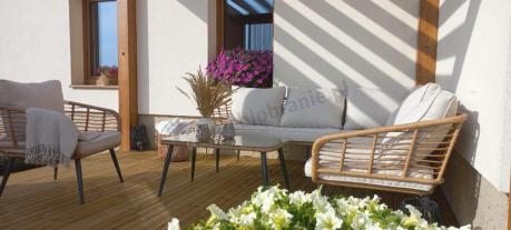 Beżowy narożnik z fotelem na taras w stylu boho - Torgiano Corner - Brown