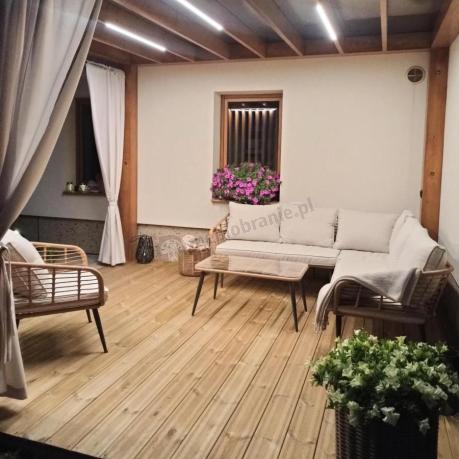 Beżowy narożnik z fotelem na taras w stylu boho - Torgiano Corner - Brown