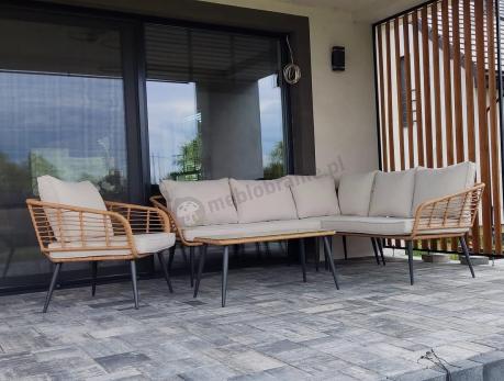 Beżowy narożnik z fotelem na taras w stylu boho - Torgiano Corner - Brown