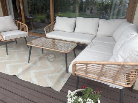Beżowy narożnik z fotelem na taras w stylu boho - Torgiano Corner - Brown