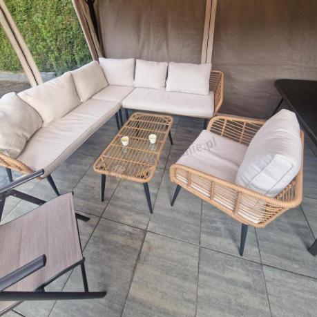 Beżowy narożnik z fotelem na taras w stylu boho - Torgiano Corner - Brown