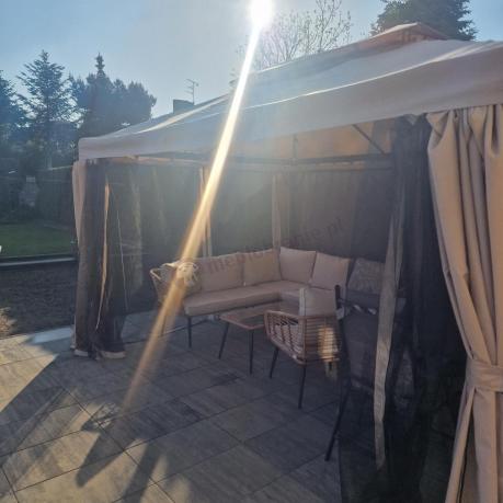 Beżowy narożnik z fotelem na taras w stylu boho - Torgiano Corner - Brown