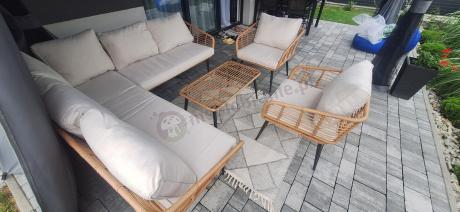 Beżowy narożnik z fotelem na taras w stylu boho - Torgiano Corner - Brown
