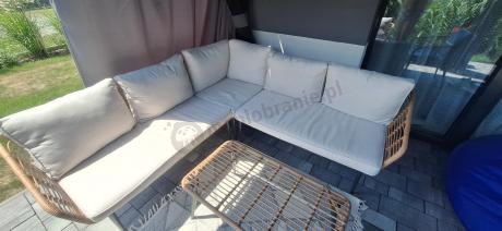 Beżowy narożnik z fotelem na taras w stylu boho - Torgiano Corner - Brown