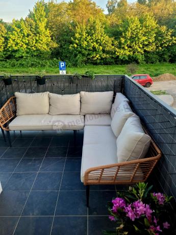 Beżowy narożnik z fotelem na taras w stylu boho - Torgiano Corner - Brown