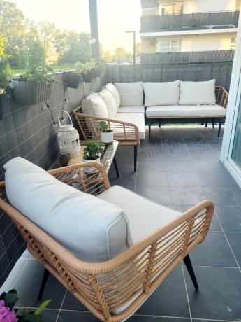 Beżowy narożnik z fotelem na taras w stylu boho - Torgiano Corner - Brown