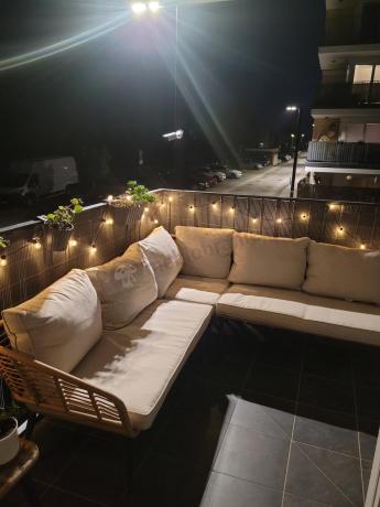 Beżowy narożnik z fotelem na taras w stylu boho - Torgiano Corner - Brown