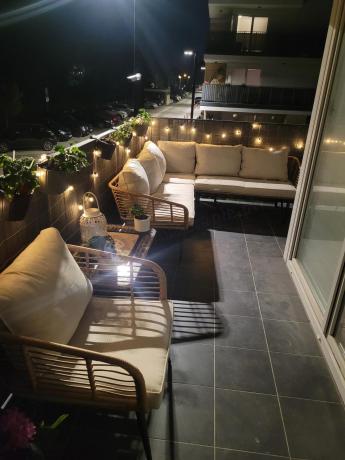 Beżowy narożnik z fotelem na taras w stylu boho - Torgiano Corner - Brown