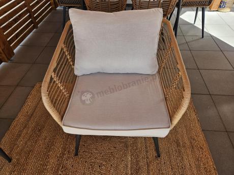 Beżowy narożnik z fotelem na taras w stylu boho - Torgiano Corner - Brown