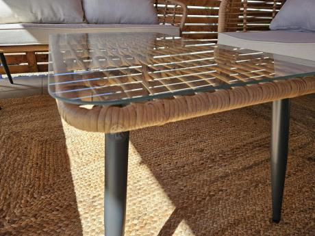 Beżowy narożnik z fotelem na taras w stylu boho - Torgiano Corner - Brown