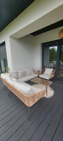 Beżowy narożnik z fotelem na taras w stylu boho - Torgiano Corner - Brown