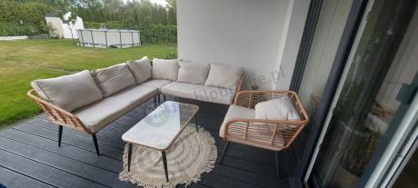 Beżowy narożnik z fotelem na taras w stylu boho - Torgiano Corner - Brown