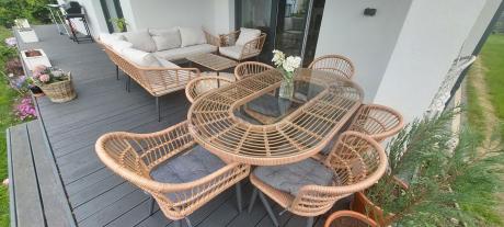 Beżowy narożnik z fotelem na taras w stylu boho - Torgiano Corner - Brown