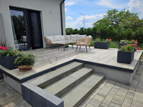 Beżowy narożnik z fotelem na taras w stylu boho - Torgiano Corner - Brown