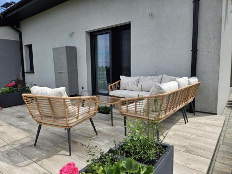 Beżowy narożnik z fotelem na taras w stylu boho - Torgiano Corner - Brown