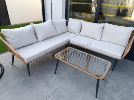 Beżowy narożnik z fotelem na taras w stylu boho - Torgiano Corner - Brown