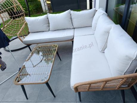 Beżowy narożnik z fotelem na taras w stylu boho - Torgiano Corner - Brown