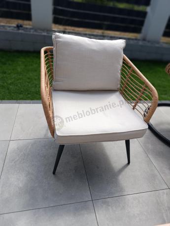 Beżowy narożnik z fotelem na taras w stylu boho - Torgiano Corner - Brown