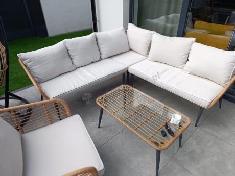 Beżowy narożnik z fotelem na taras w stylu boho - Torgiano Corner - Brown