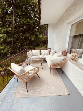 Beżowy narożnik z fotelem na taras w stylu boho - Torgiano Corner - Brown