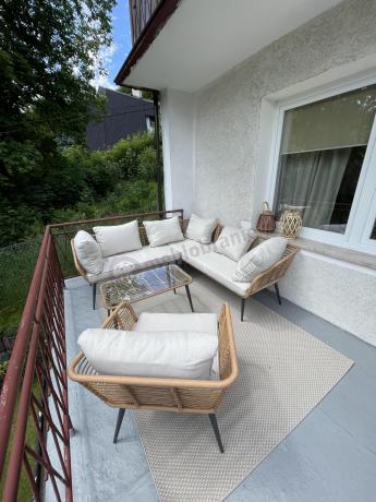 Beżowy narożnik z fotelem na taras w stylu boho - Torgiano Corner - Brown