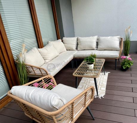 Beżowy narożnik z fotelem na taras w stylu boho - Torgiano Corner - Brown