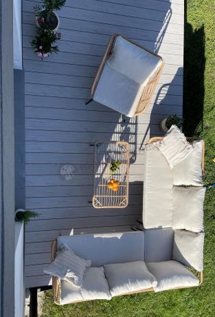 Beżowy narożnik z fotelem na taras w stylu boho - Torgiano Corner - Brown