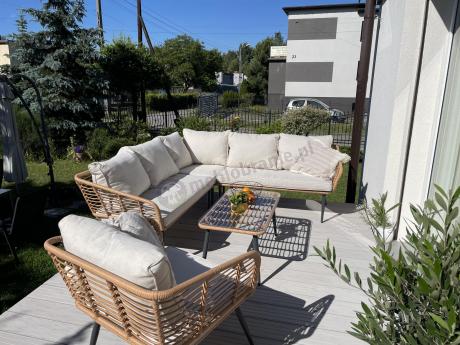 Beżowy narożnik z fotelem na taras w stylu boho - Torgiano Corner - Brown