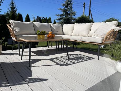 Beżowy narożnik z fotelem na taras w stylu boho - Torgiano Corner - Brown