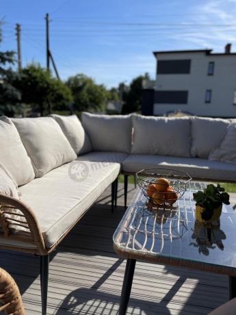 Beżowy narożnik z fotelem na taras w stylu boho - Torgiano Corner - Brown