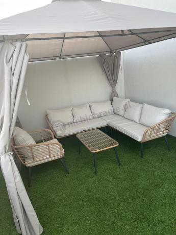 Beżowy narożnik z fotelem na taras w stylu boho - Torgiano Corner - Brown