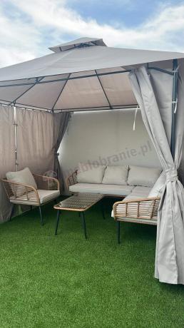 Beżowy narożnik z fotelem na taras w stylu boho - Torgiano Corner - Brown