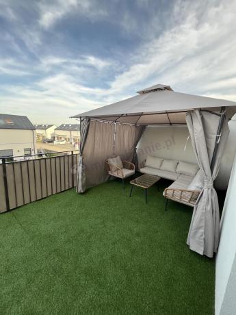 Beżowy narożnik z fotelem na taras w stylu boho - Torgiano Corner - Brown