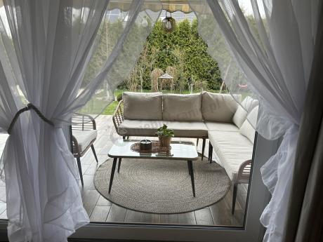 Beżowy narożnik z fotelem na taras w stylu boho - Torgiano Corner - Brown