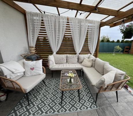 Beżowy narożnik z fotelem na taras w stylu boho - Torgiano Corner - Brown